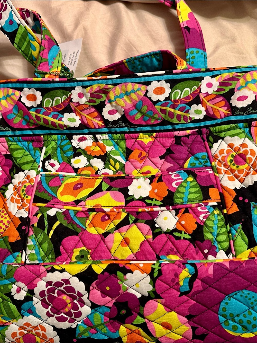 Vera Bradley Bright Floral Quilted Tote in Pink, Green, Yellow, Orange, Blue